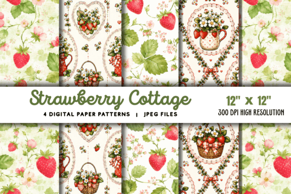 Download Strawberry Cottage Digital Paper Patten - Cottage digital paper Collection