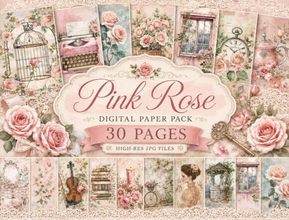Download Vintage Rose Cottage Digital Paper - Cottage digital paper Collection