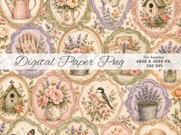 Download Vintage Lavender Cottage Digital Paper | - Cottage digital paper Collection