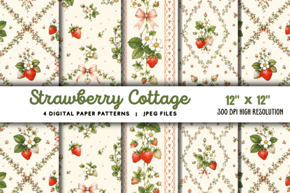 Download Strawberry Cottage Digital Paper Patten - Cottage digital paper Collection