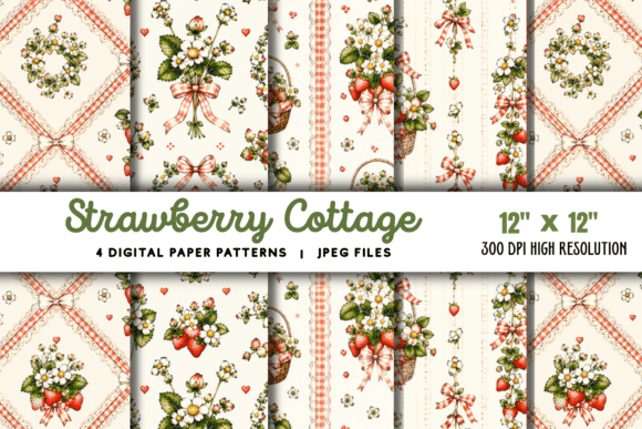 Download Strawberry Cottage Digital Paper Patten - Cottage digital paper Collection