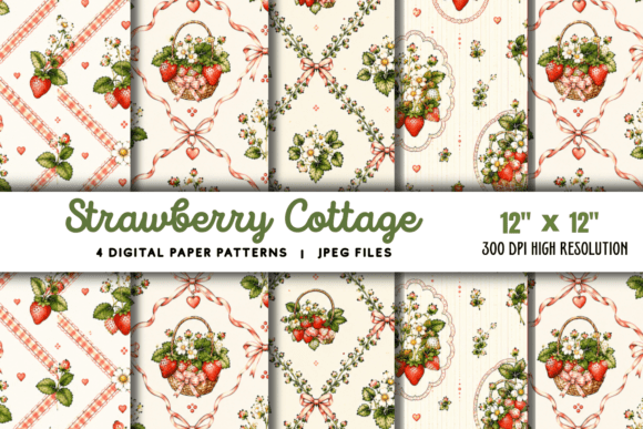 Download Strawberry Cottage Digital Paper Patten - Cottage digital paper Collection