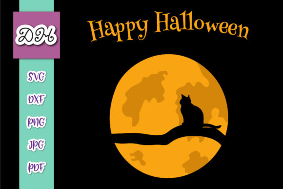 Download Happy Halloween Cat on Moon Print &amp; Cut - Moon print Collection