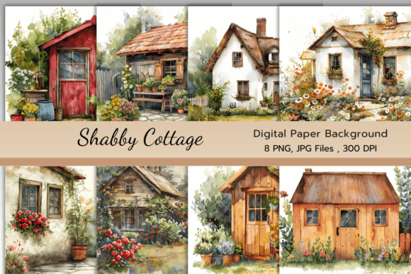 Download Shabby Cottage Digital Paper Pack - Cottage digital paper Collection