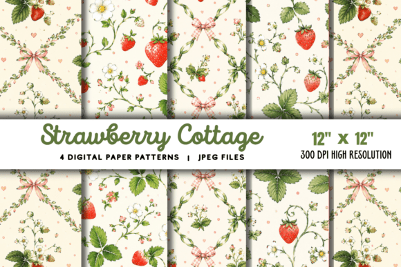 Download Strawberry Cottage Digital Paper Patten - Cottage digital paper Collection