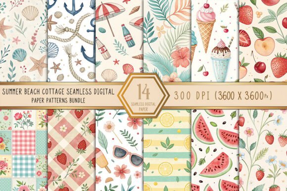 Download Summer Beach Cottage Digital Paper Bundl - Cottage digital paper Collection